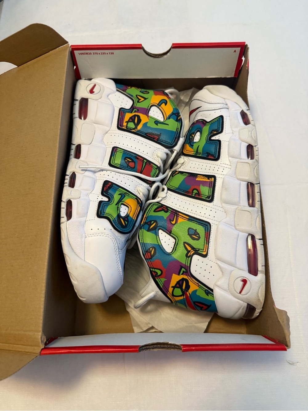 Nike Uptempo 🔥White OG Basketball Sneakers with Multicolor Graphic Panels
